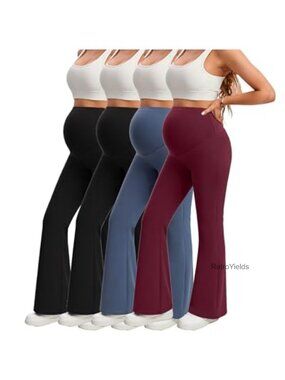 Maternity Flare Yoga Pants Over Belly Petite High Waist Stretch Activewear
